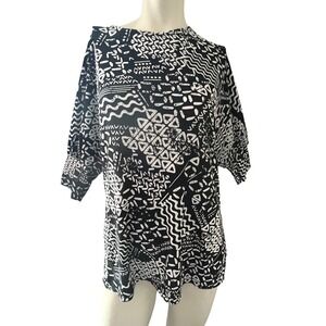 Avital Tunic Top Blouse S Abstract Print Dolman Sleeve Casual Black White Summer